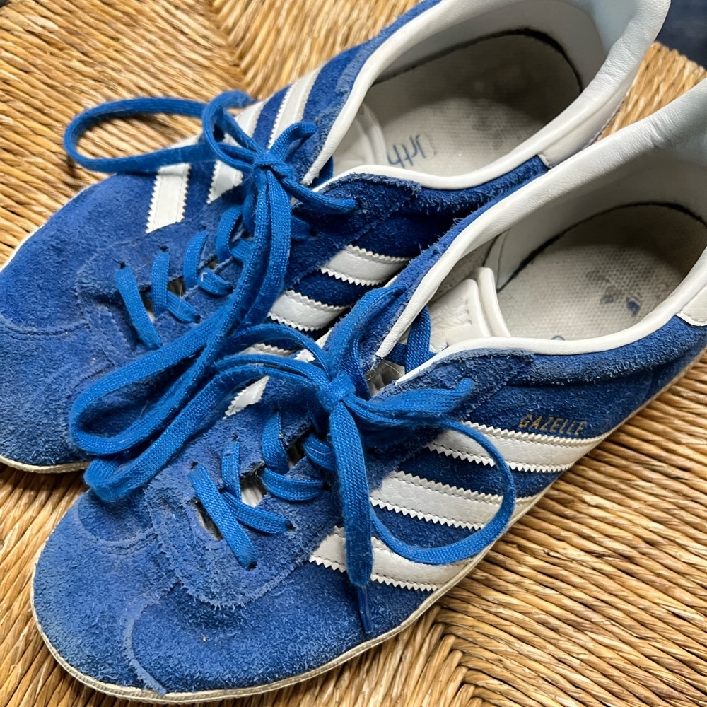 blue suede Adidas shoes